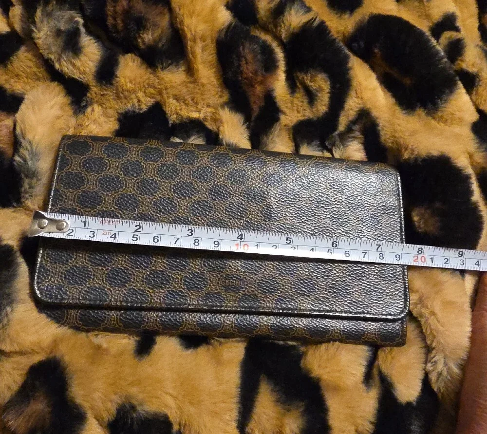 Celine Black and Brown Monogram Fold-Over Wallet